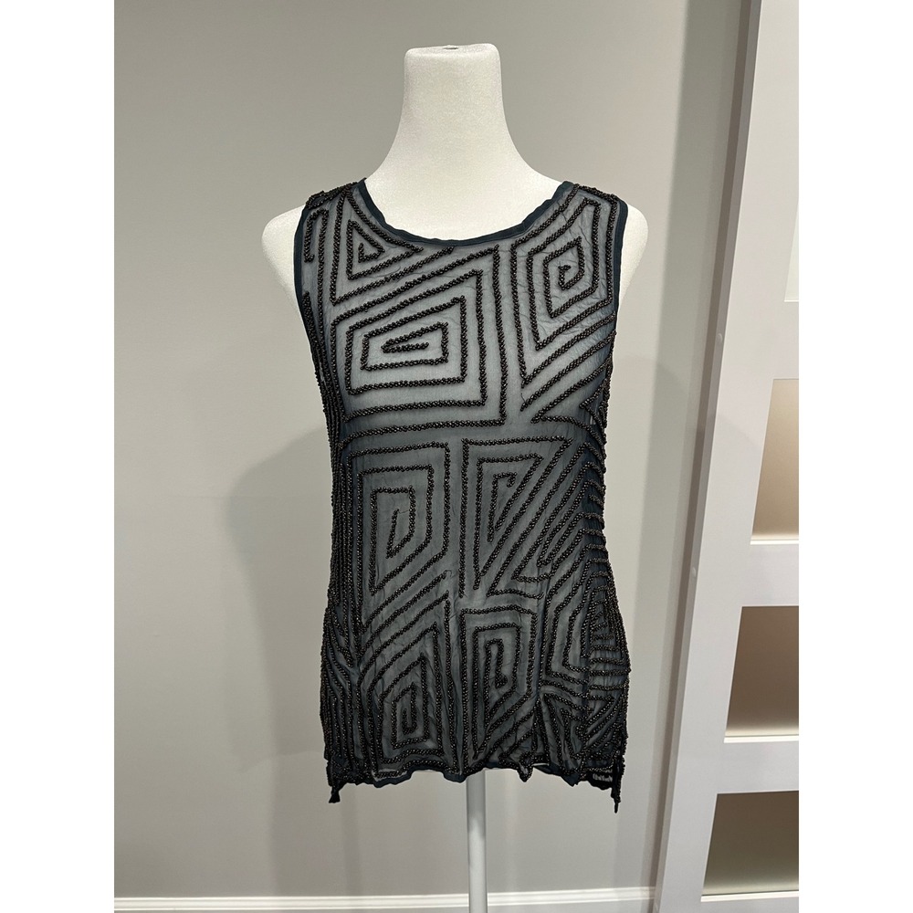 Parker‎ Beaded Geometric Sheer Sleeveless Tank Top Womens Small